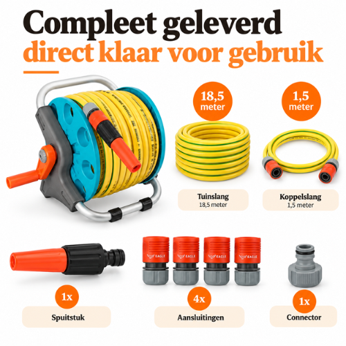 Tuinhaspel Incl. 20 Meter Tuinslang - Complete Set Incl. Spuitkopstuk en Connectors - 20m Slangencapaciteit - Eagle Garden - Afbeelding 2