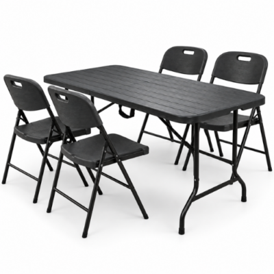 Rijoka Inklapbare Tuinset Met Unieke Houtlook Design - Tafel en 4 Stoelen - Antraciet