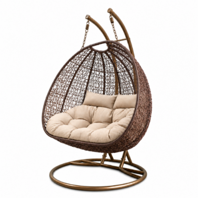 Rijoka Hangstoel Dubbel Eggy Twisted Schommelstoel - Bruin Rattan- 2persoons