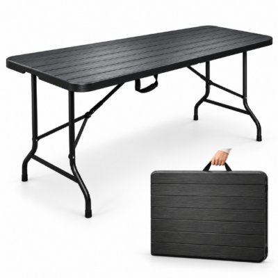 Rijoka Klaptafel Inklapbare Tafel - Campingtafel - 70x180cm - Houtlook Design - 6 tot 8 Personen - Draagkracht 150kg - Vouwtafel - Antraciet