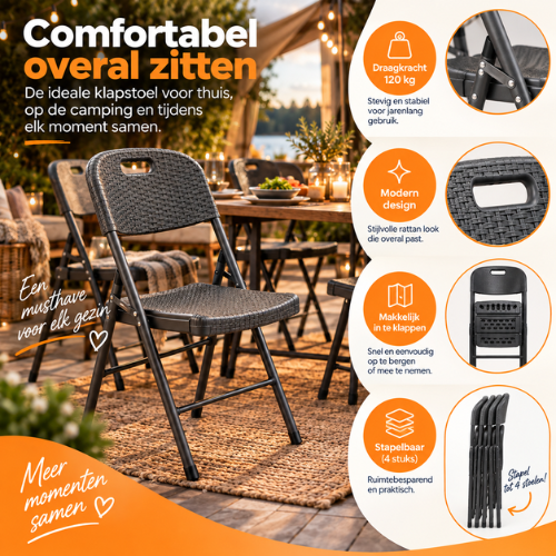 Rijoka Inklapbare Stoelen Met Rattan Design | 4 stuks | Antraciet - Afbeelding 3