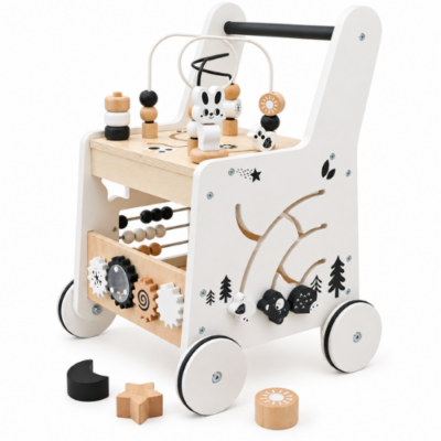 Rijoka Loopwagen Kubus Hout voor Baby +/- 1 jaar | Babywalker | Educatieve looptrainer | 33 x 33 x 47cm | Wit