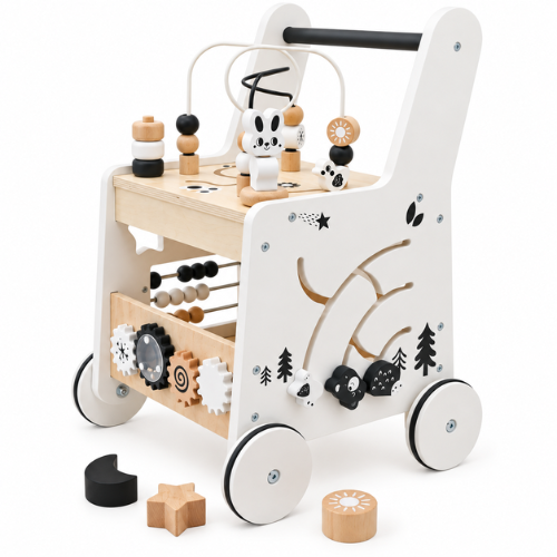 Rijoka Loopwagen Kubus Hout voor Baby +/- 1 jaar | Babywalker | Educatieve looptrainer | 33 x 33 x 47cm | Wit
