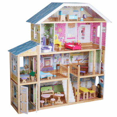 Rijoka Houten Poppenhuis Mansion Villa XXL | Inclusief Meubelset 28pcs | 4 Verdiepingen | 98x32x123cm