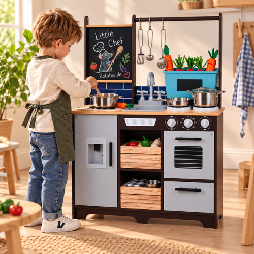 Rijoka Houten Speelkeuken - Met Krijtbord - Kinderkeuken - 83x31x95cm - Afbeelding 2