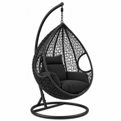 Rijoka Hangstoel Eggy Twisted Schommelstoel - Zwart Rattan
