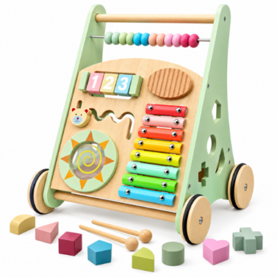 Rijoka Loopwagen Hout voor Baby +/- 1 jaar | Babywalker | Educatieve looptrainer | Anti-Slip wieltjes | 38 x 32 x 46cm - Groen