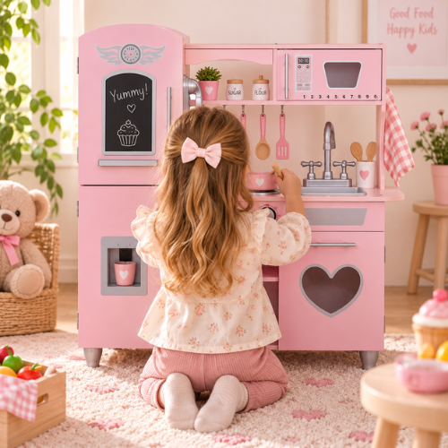 Rijoka Houten Speelkeuken - Roze met Hart - Kinderkeuken - 85x33x89cm - Afbeelding 5