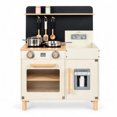 Rijoka Houten Speelkeuken met Krijtbord en IJsbekerhouder | Kinderkeuken 58x30x80cm | Beige