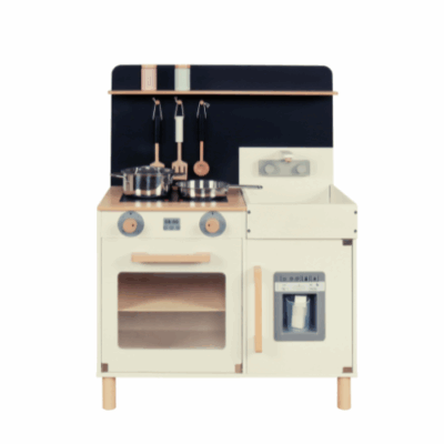 Rijoka Houten Speelkeuken met Krijtbord en IJsbekerhouder | Kinderkeuken 58x30x80cm | Crème