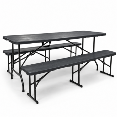 Rijoka Inklapbare Picknicktafel - Houtlook Design - Klaptafel met 2 Klapbanken - Biertafel 6 tot 8 personen - Draagkracht 150kg - Antraciet