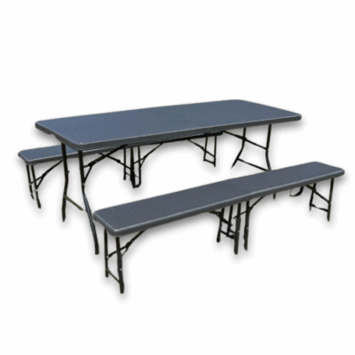 Rijoka Inklapbare Picknicktafel - Rattan Design - Klaptafel met 2 Klapbanken - Biertafel 6 tot 8 personen - Draagkracht 150kg - Taupe