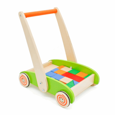 Rijoka Houten Loopwagen met Blokken - Duurzaam, Educatief en Stevig - Vanaf 1 jaar