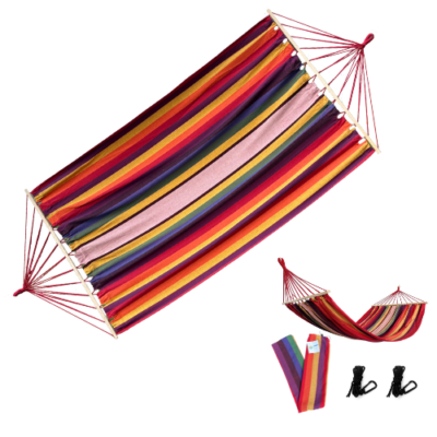 Rijoka Hangmat Large met Spreidstok - 200x140cm - Oranje/Rood/Paars Gestreept - 1 Persoons - Incl. 2 Haken, Touw én Opbergzak - Sunset