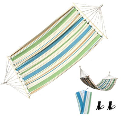 Rijoka Hangmat Large met Spreidstok - 200x140cm - Licht Groen/Blauw Gestreept - 1 Persoons - Incl. 2 Haken, Touw én Opbergzak - Ocean