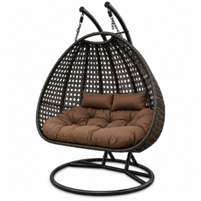 Rijoka Hangstoel Dubbel Eggy Super Star Schommelstoel - Coffee Brown Rattan- 2persoons