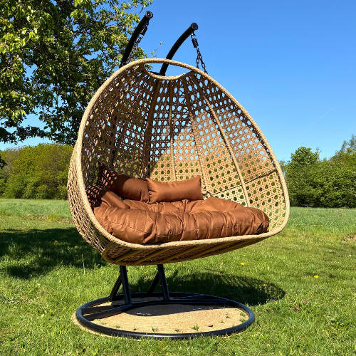 Rijoka Hangstoel Dubbel Eggy Super Star Schommelstoel - Beige Rattan- 2persoons - Afbeelding 7