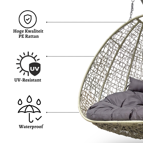 Rijoka Hangstoel Dubbel Eggy Twisted Schommelstoel - Grijs Rattan- 2persoons - Afbeelding 2