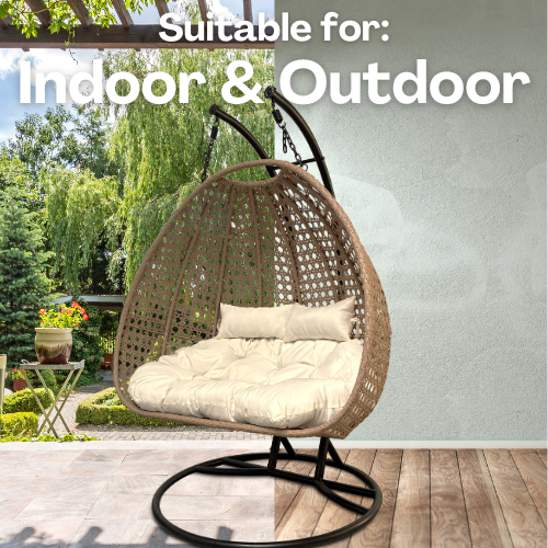 Rijoka Hangstoel Dubbel Eggy Super Star Schommelstoel - Beige Rattan- 2persoons - Afbeelding 6
