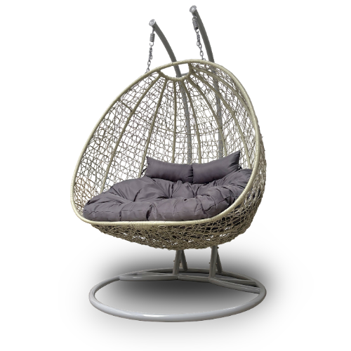 Rijoka Hangstoel Dubbel Eggy Twisted Schommelstoel - Grijs Rattan- 2persoons - Afbeelding 4