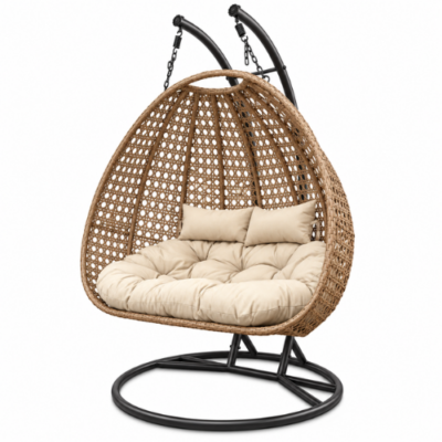 Rijoka Hangstoel Dubbel Eggy Super Star Schommelstoel - Beige Rattan- 2persoons