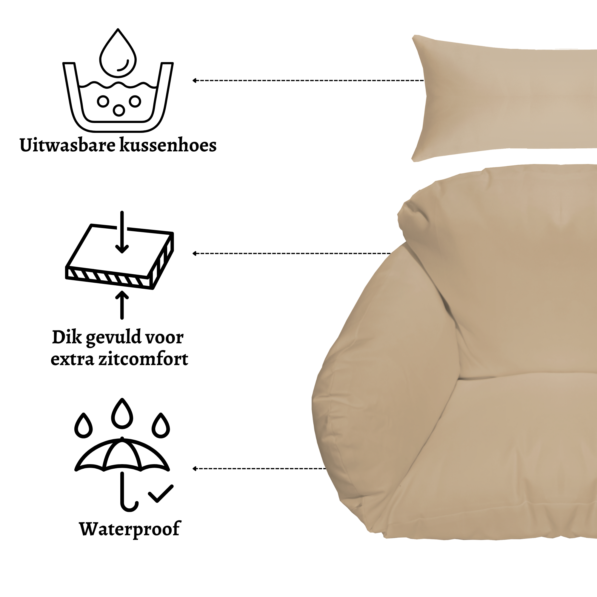Rijoka Hangstoel Eggy Super Star Schommelstoel - Beige Rattan - Afbeelding 4