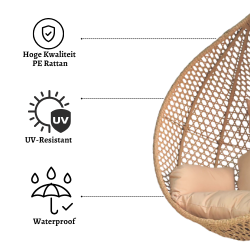 Rijoka Hangstoel Eggy Super Star Schommelstoel - Beige Rattan - Afbeelding 2