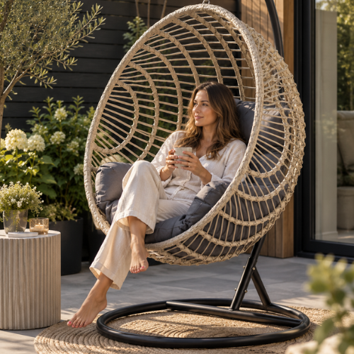 Rijoka Hangstoel Round - Beige Rattan | Eigen Ontwerp - Afbeelding 8
