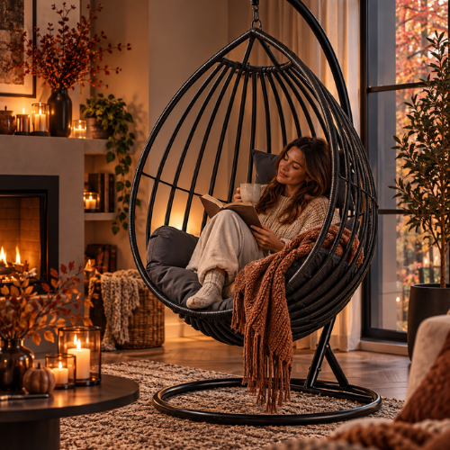 Rijoka Hangstoel Druppel - Zwart Rattan | Eigen Ontwerp - Afbeelding 6