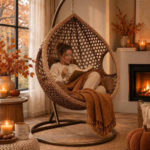 Rijoka Hangstoel Eggy Rope Schommelstoel - Luxe Rattan - Afbeelding 11