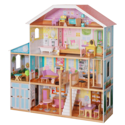 Rijoka Houten Poppenhuis Mansion Villa XXL | Inclusief Meubelset 28pcs | 4 Verdiepingen | 98x32x123cm